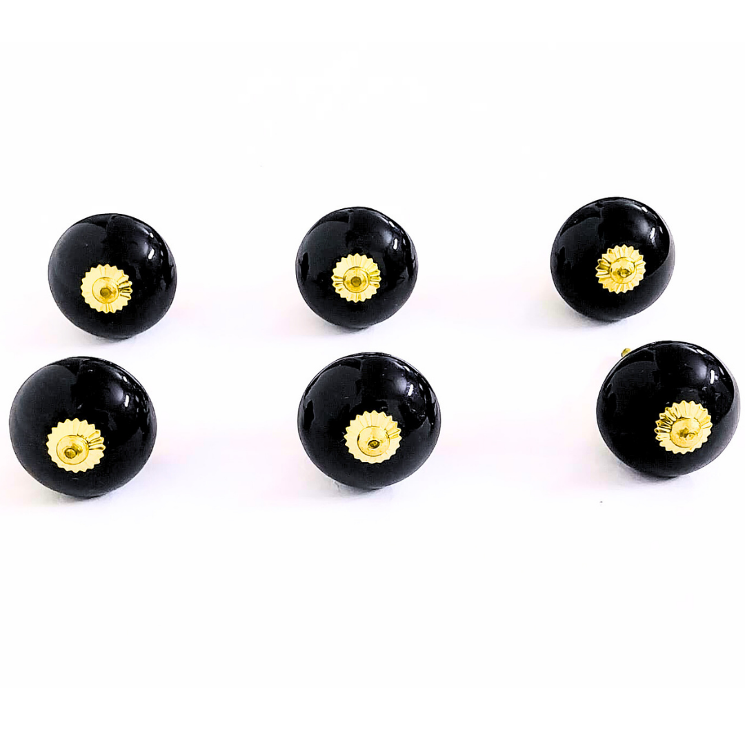 Decorative Ceramic Drawer Knobs, Black with Gold Hardware | Vintage Style Cabinet Pulls | Handcrafted Drawer Handles for Cupboards, Dressers & Wardrobes (Set of 6)