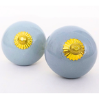 Ceramic Cabinet Knobs, Light Blue with Gold Hardware, Set of 6, Round Drawer Pulls (Rustic, Turquoise Color)