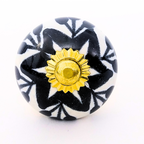 Decorative Ceramic Drawer Knobs, Black and White Floral Pattern with Gold Accents | Handcrafted Cabinet Door Pulls & Drawer Handles | Set of 6 for Dressers, Wardrobes & Cupboards
