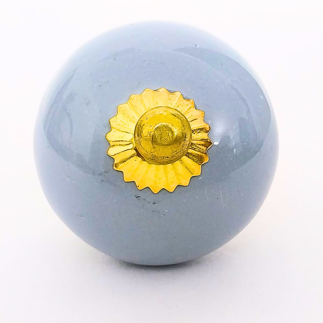 Ceramic Cabinet Knobs, Light Blue with Gold Hardware, Set of 6, Round Drawer Pulls (Rustic, Turquoise Color)