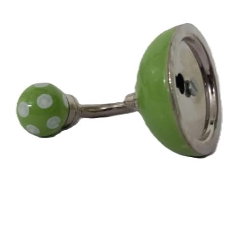 Decorative Ceramic Wall Hook | Green with White Polka Dots | Handcrafted Hook with Metal Mount for Keys, Coats, Towels & Home Décor