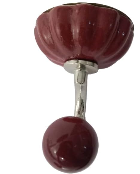 Ally Crafts Decorative Ceramic Wall Hook | Red Floral Design with Silver Metal Mount | Handcrafted Hanging Hook for Keys, Coats, Towels & Home Déco