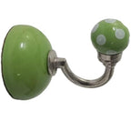 Decorative Ceramic Wall Hook | Green with White Polka Dots | Handcrafted Hook with Metal Mount for Keys, Coats, Towels & Home Décor