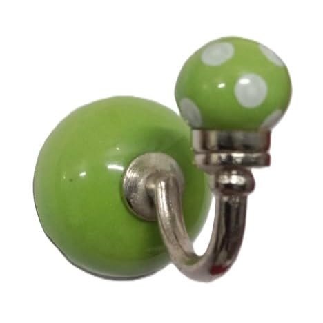 Decorative Ceramic Wall Hook | Green with White Polka Dots | Handcrafted Hook with Metal Mount for Keys, Coats, Towels & Home Décor