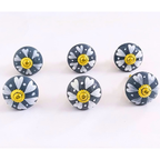 Decorative Ceramic Drawer Knobs, Grey and White Floral Design with Gold Hardware | Handcrafted Cabinet Drawer Pulls | Set of 6 for Wardrobes, Cupboards & Dressers