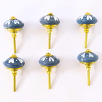 Decorative Ceramic Drawer Knobs, Grey and White Floral Design with Gold Hardware | Handcrafted Cabinet Drawer Pulls | Set of 6 for Wardrobes, Cupboards & Dressers