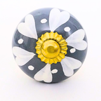 Decorative Ceramic Drawer Knobs, Grey and White Floral Design with Gold Hardware | Handcrafted Cabinet Drawer Pulls | Set of 6 for Wardrobes, Cupboards & Dressers