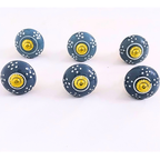 Decorative Ceramic Drawer Knobs, Blue with White Dots and Gold Hardware | Set of 6 Handcrafted Cabinet Pulls for Drawers, Cupboards & Wardrobes