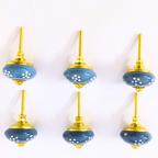 Decorative Ceramic Drawer Knobs, Blue with White Dots and Gold Hardware | Set of 6 Handcrafted Cabinet Pulls for Drawers, Cupboards & Wardrobes
