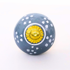 Decorative Ceramic Drawer Knobs, Blue with White Dots and Gold Hardware | Set of 6 Handcrafted Cabinet Pulls for Drawers, Cupboards & Wardrobes