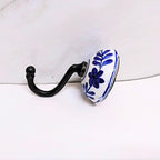 Ceramic Wall Hanger with Blue Floral Design, White and Blue, Set of 3