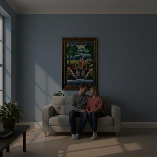 ALLY CRAFTS Traditional Indian Radha Krishna Wall Painting | Handmade Framed Vertical Artwork | Spiritual Home & Prayer Room Décor