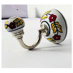 Decorative Ceramic Wall Hooks Set of 3 | Hand-Painted Floral Design, White and Multicolour | Small Handcrafted Wall Hangers for Keys, Coats, Towels & Home Décor