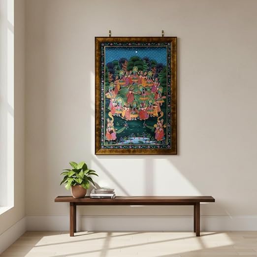 ALLY CRAFTS Traditional Indian Radha Krishna Wall Painting | Handmade Framed Vertical Artwork | Spiritual Home & Prayer Room Décor