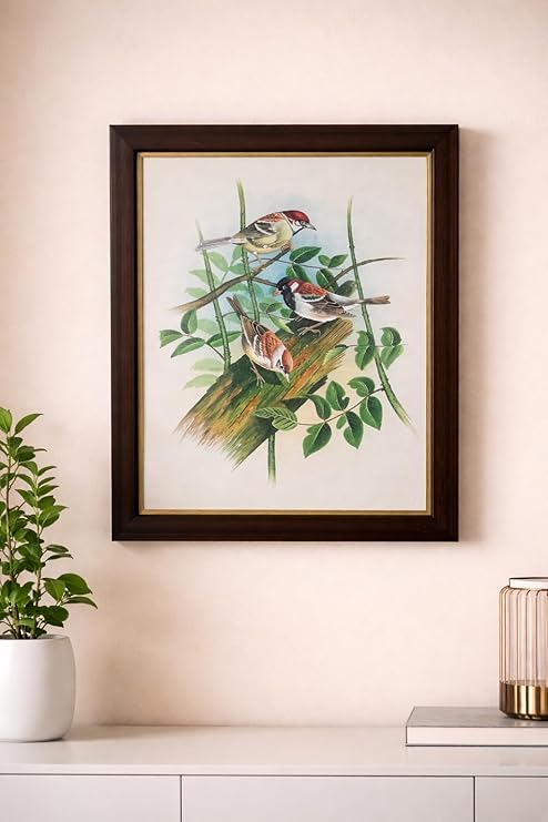 ALLY CRAFTS Handcrafted Bird Painting Wall Art with Wooden Frame | Nature Inspired Bird Artwork for Living Room Bedroom Home Decor