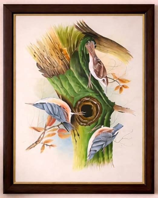 ALLY CRAFTS Handcrafted Bird Painting Wall Art with Wooden Frame | Nature Inspired Tree and Bird Artwork for Living Room Bedroom Home Decor