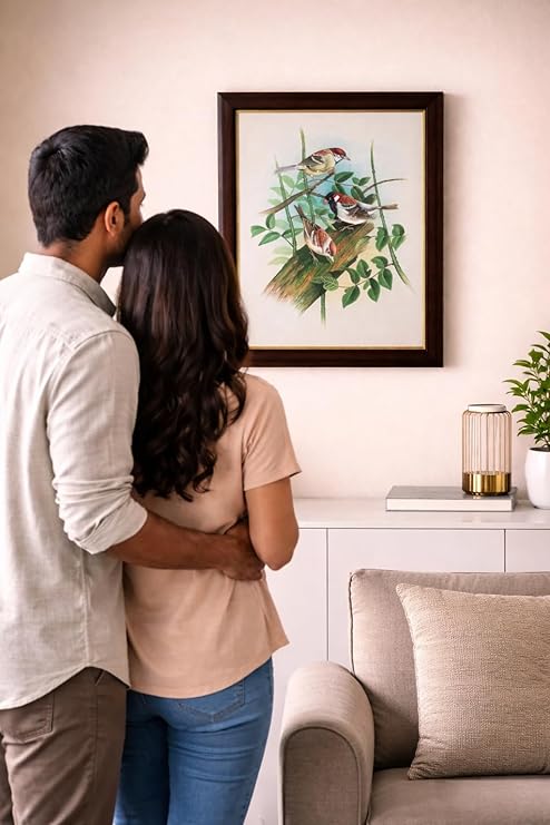 ALLY CRAFTS Handcrafted Bird Painting Wall Art with Wooden Frame | Nature Inspired Bird Artwork for Living Room Bedroom Home Decor