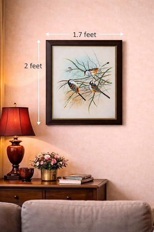 ALLY CRAFTS Handcrafted Bird Wall Painting with | Elegant Nature Art for Living Room Bedroom Office | Decorative Framed Wall Décor