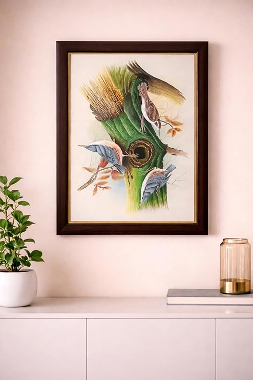 ALLY CRAFTS Handcrafted Bird Painting Wall Art with Wooden Frame | Nature Inspired Tree and Bird Artwork for Living Room Bedroom Home Decor