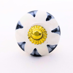 Decorative Ceramic Knobs, White with Navy Pattern and Gold Accents | Set of 6 Handcrafted Cabinet Door Pulls for Drawers, Wardrobes & Cupboards
