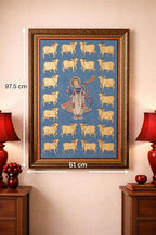 Traditional Indian Spiritual Wall Painting with Sacred Cow Motif | Classic Framed Vertical Artwork | Home & Prayer Room Décor
