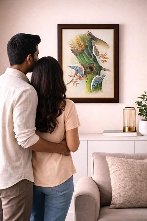 ALLY CRAFTS Handcrafted Bird Painting Wall Art with Wooden Frame | Nature Inspired Tree and Bird Artwork for Living Room Bedroom Home Decor