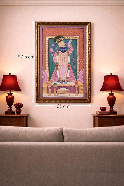 Traditional Indian Spiritual Wall Painting | Classic Framed Vertical Artwork | Devotional Home & Prayer Room Décor