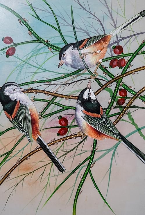 ALLY CRAFTS Handcrafted Bird Wall Painting with | Elegant Nature Art for Living Room Bedroom Office | Decorative Framed Wall Décor