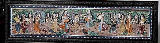 Traditional Indian Miniature Painting Wall Art | Long Horizontal Framed Cultural Artwork | Handmade Indian Heritage Home Décor for Living Room Hallway