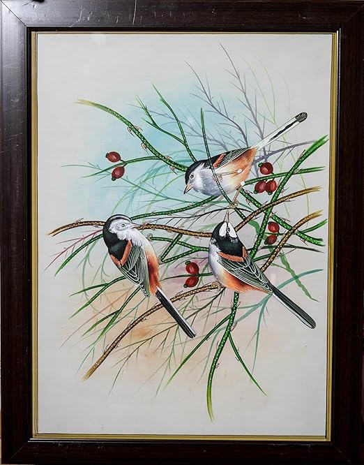ALLY CRAFTS Handcrafted Bird Wall Painting with | Elegant Nature Art for Living Room Bedroom Office | Decorative Framed Wall Décor