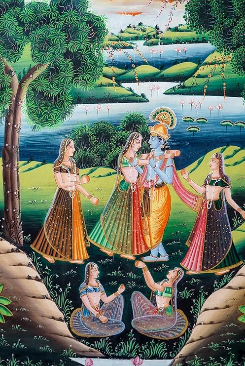 ALLY CRAFTS Traditional Indian Radha Krishna Wall Painting | Classic Framed Vertical Artwork | Handmade Indian Heritage Spiritual Home Décor