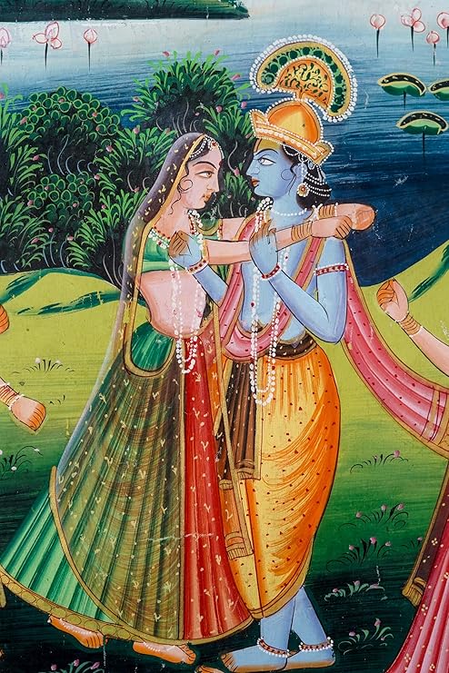 ALLY CRAFTS Traditional Indian Radha Krishna Wall Painting | Classic Framed Vertical Artwork | Handmade Indian Heritage Spiritual Home Décor