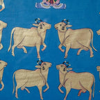 Traditional Indian Spiritual Wall Painting with Sacred Cow Motif | Classic Framed Vertical Artwork | Home & Prayer Room Décor