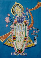 Traditional Indian Spiritual Wall Painting with Sacred Cow Motif | Classic Framed Vertical Artwork | Home & Prayer Room Décor