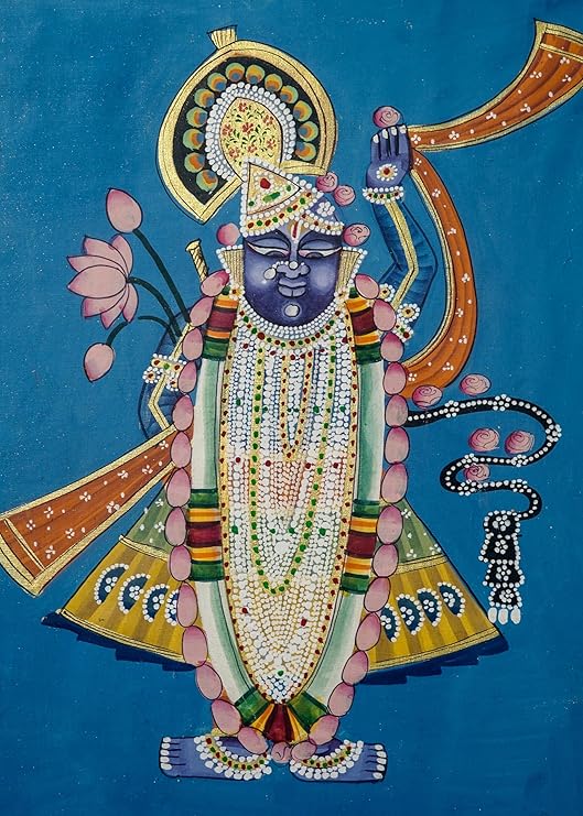 Traditional Indian Spiritual Wall Painting with Sacred Cow Motif | Classic Framed Vertical Artwork | Home & Prayer Room Décor