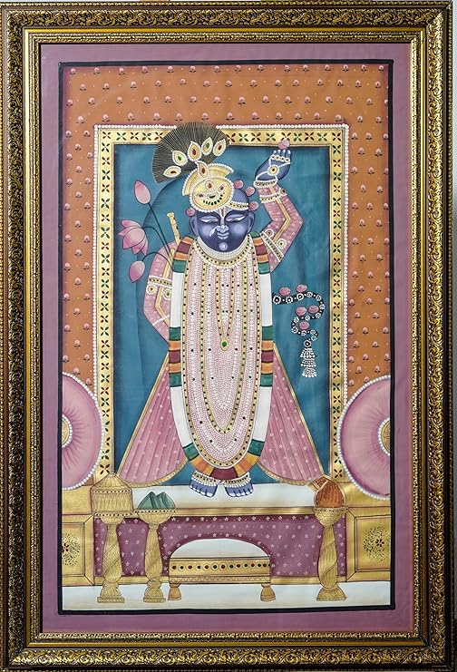 Traditional Indian Spiritual Wall Painting | Classic Framed Vertical Artwork | Devotional Home & Prayer Room Décor