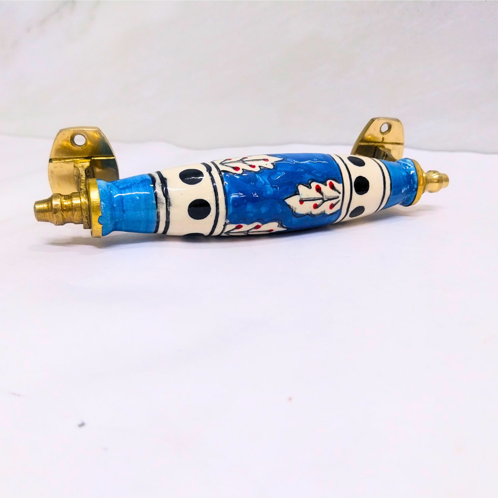 Ceramic Door Handles – Set of 2, Medium Size, White & Blue Decorative Pull Knobs for Cabinets, Drawers, and Furniture (White & Blue)