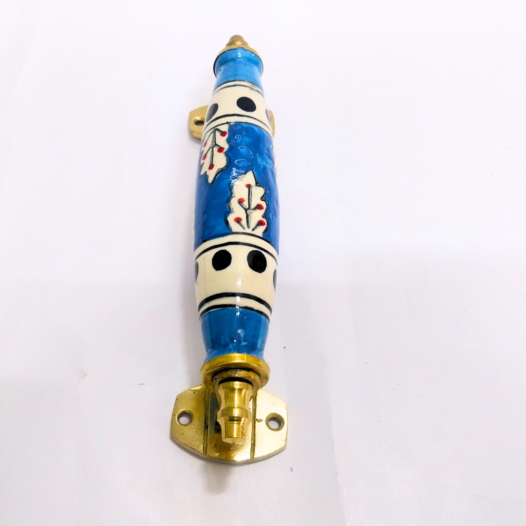 Ceramic Door Handles – Set of 2, Medium Size, White & Blue Decorative Pull Knobs for Cabinets, Drawers, and Furniture (White & Blue)