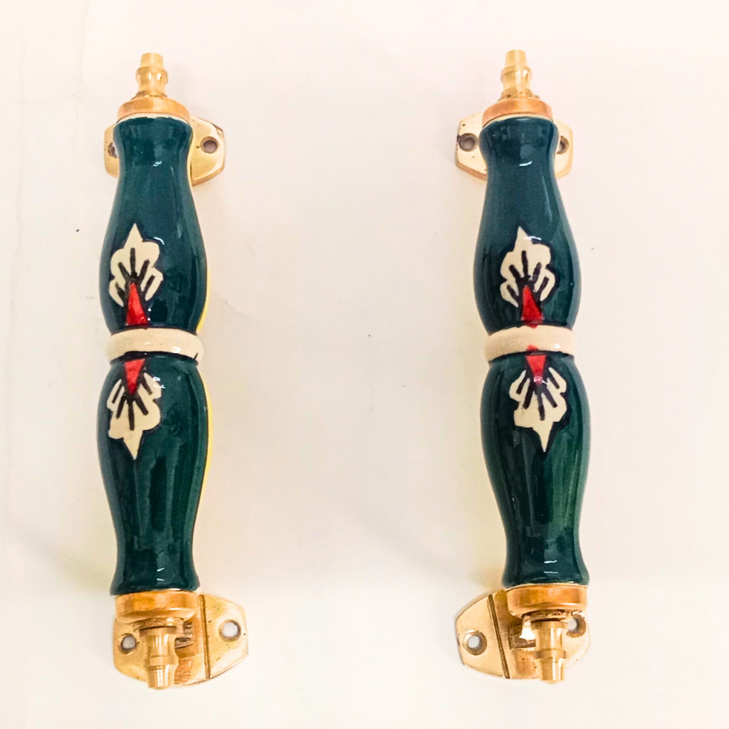 Ally Crafts Ceramic Door Handles – Set of 2, Medium Size, White & Blue Decorative Pull Knobs for Cabinets, Drawers, and Furniture (Yellow & Green)