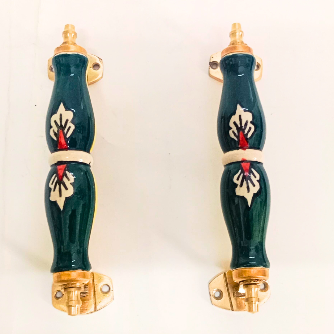 Ally Crafts Ceramic Door Handles – Set of 2, Medium Size, White & Blue Decorative Pull Knobs for Cabinets, Drawers, and Furniture (Yellow & Green)