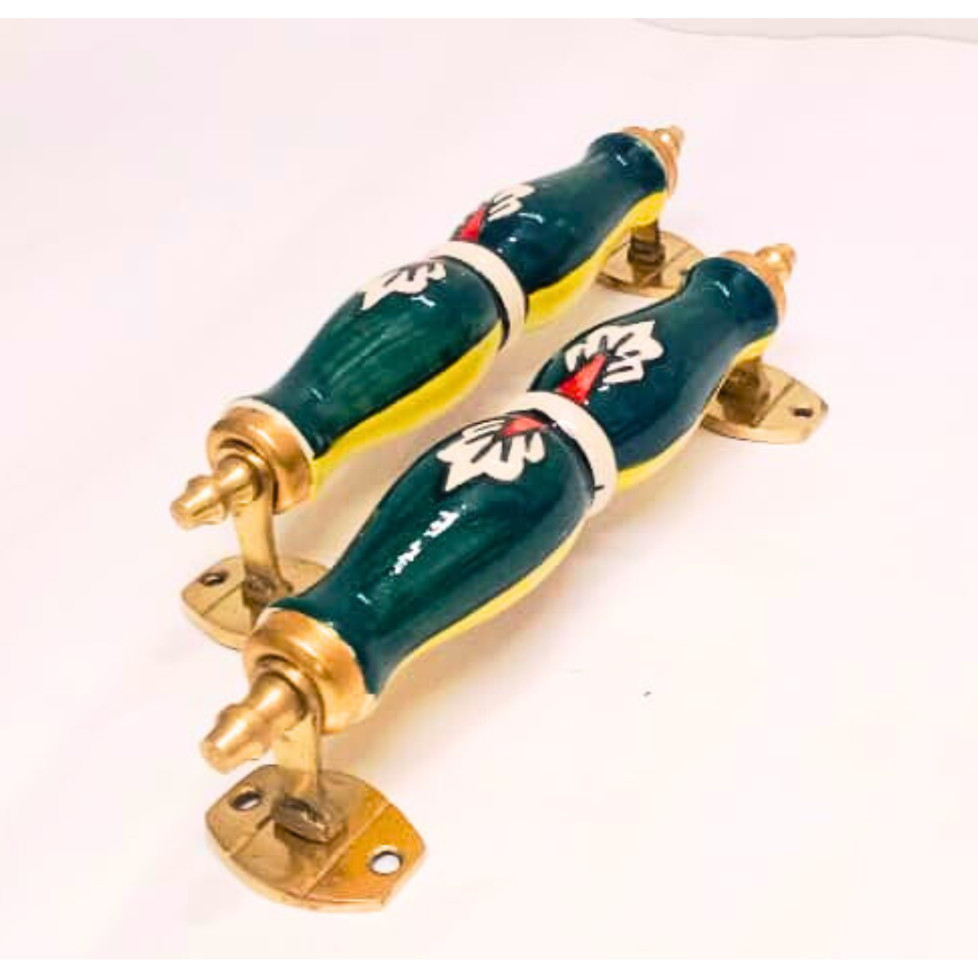 Ally Crafts Ceramic Door Handles – Set of 2, Medium Size, White & Blue Decorative Pull Knobs for Cabinets, Drawers, and Furniture (Yellow & Green)