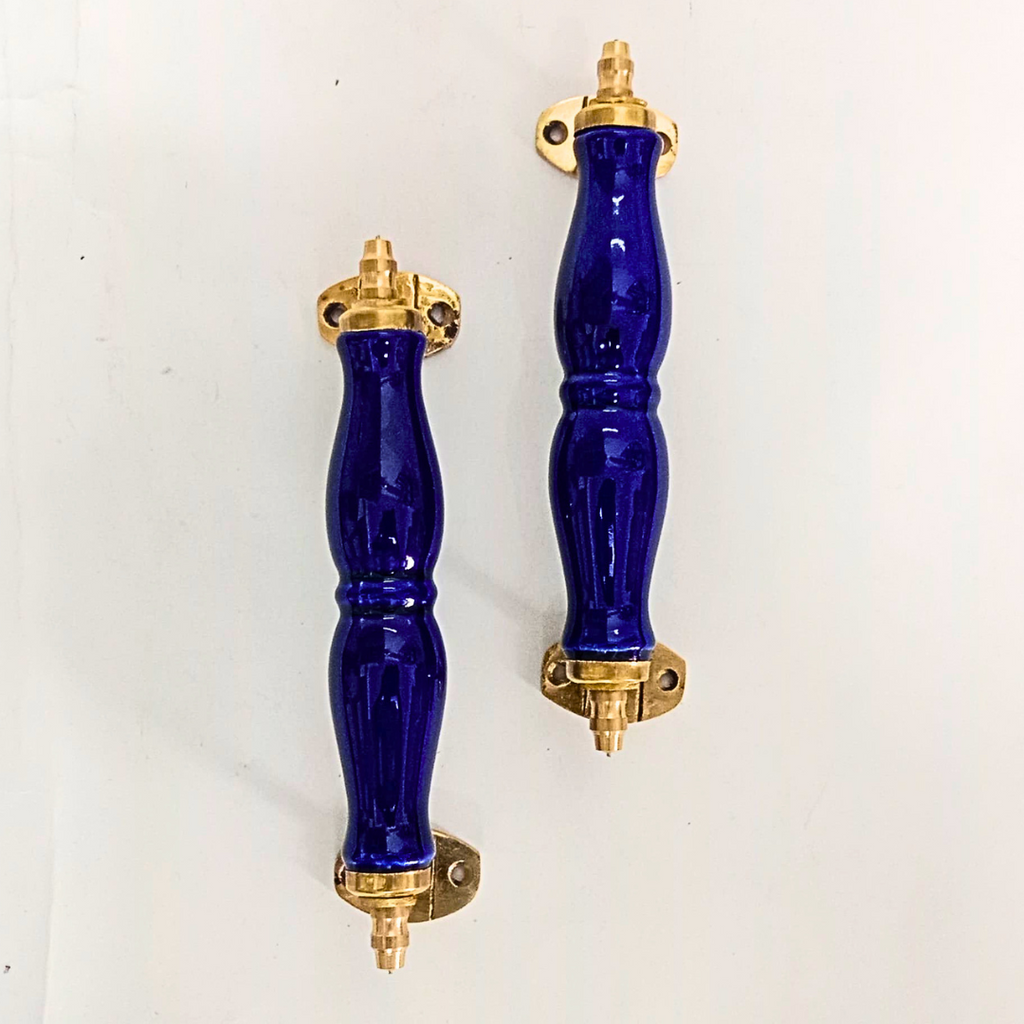 Ceramic Door Handles – Set of 2, Medium Size, White & Blue Decorative Pull Knobs for Cabinets, Drawers, and Furniture (Navy Blue