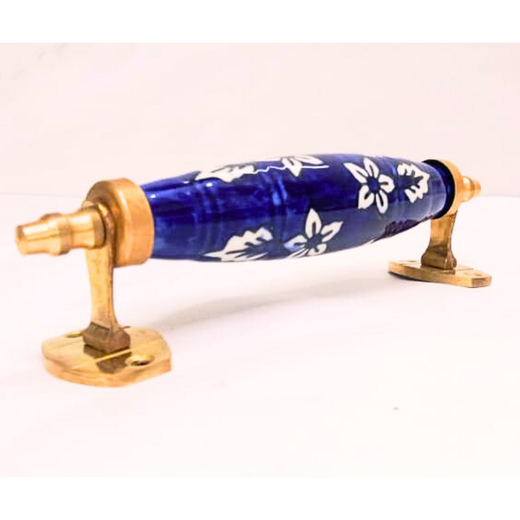 Ceramic Door Handles – Set of 2, Medium Size, White & Blue Decorative Pull Knobs for Cabinets, Drawers, and Furniture (Blue & White)