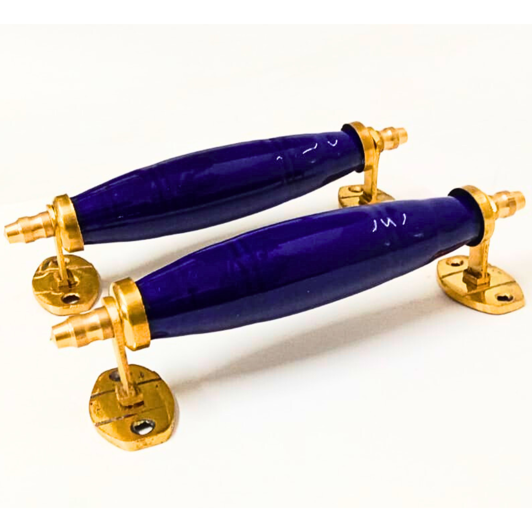 Ceramic Door Handles – Set of 2, Medium Size, White & Blue Decorative Pull Knobs for Cabinets, Drawers, and Furniture (Navy Blue)