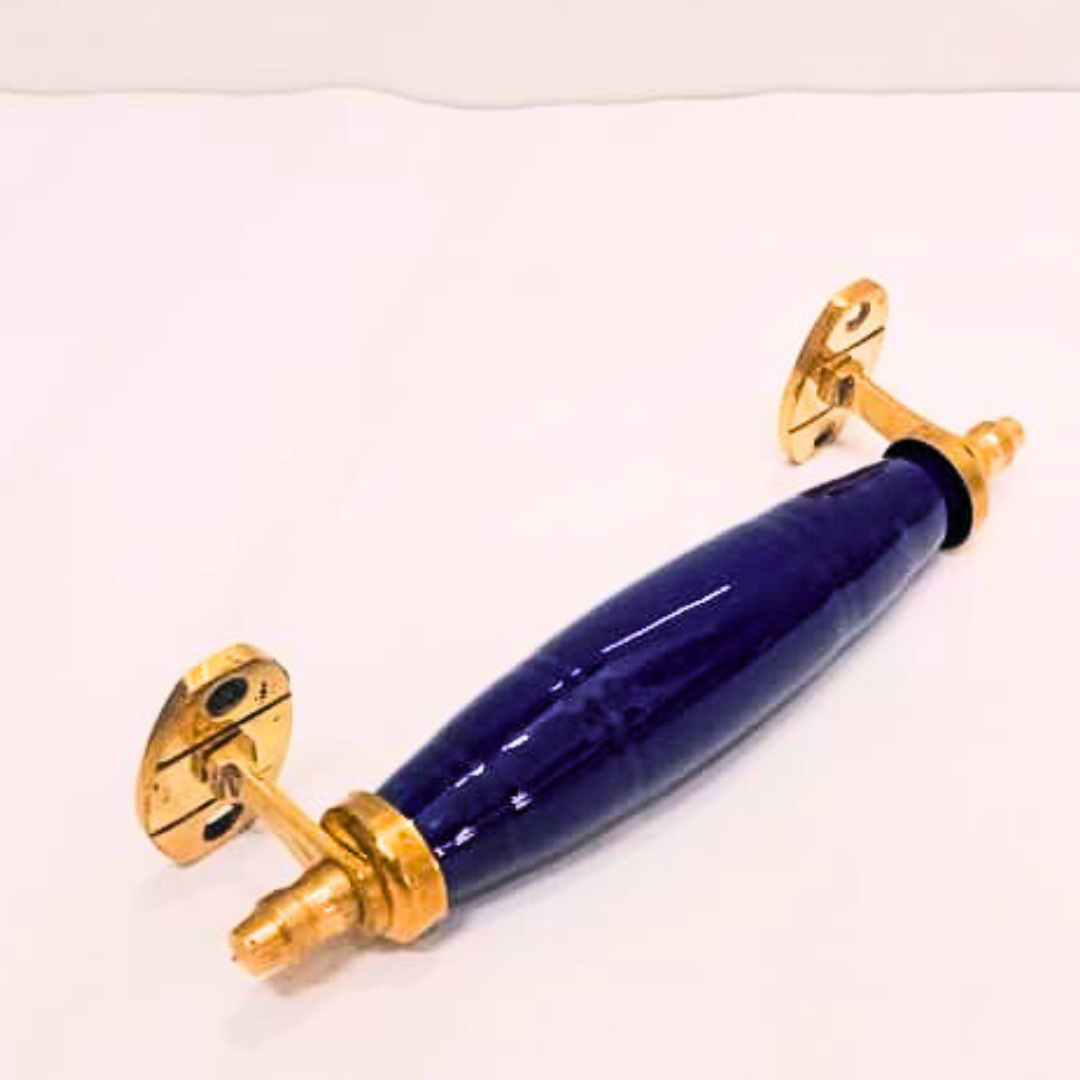 Ceramic Door Handles – Set of 2, Medium Size, White & Blue Decorative Pull Knobs for Cabinets, Drawers, and Furniture (Navy Blue)