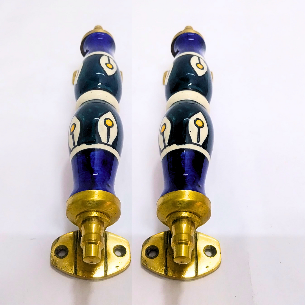 Ceramic Door Handles – Set of 2, Medium Size, White & Blue Decorative Pull Knobs for Cabinets, Drawers, and Furniture