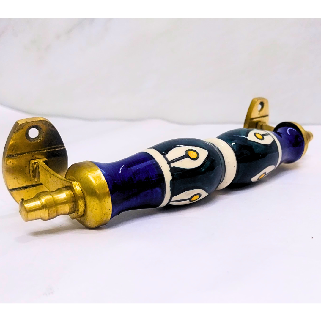 Ceramic Door Handles – Set of 2, Medium Size, White & Blue Decorative Pull Knobs for Cabinets, Drawers, and Furniture