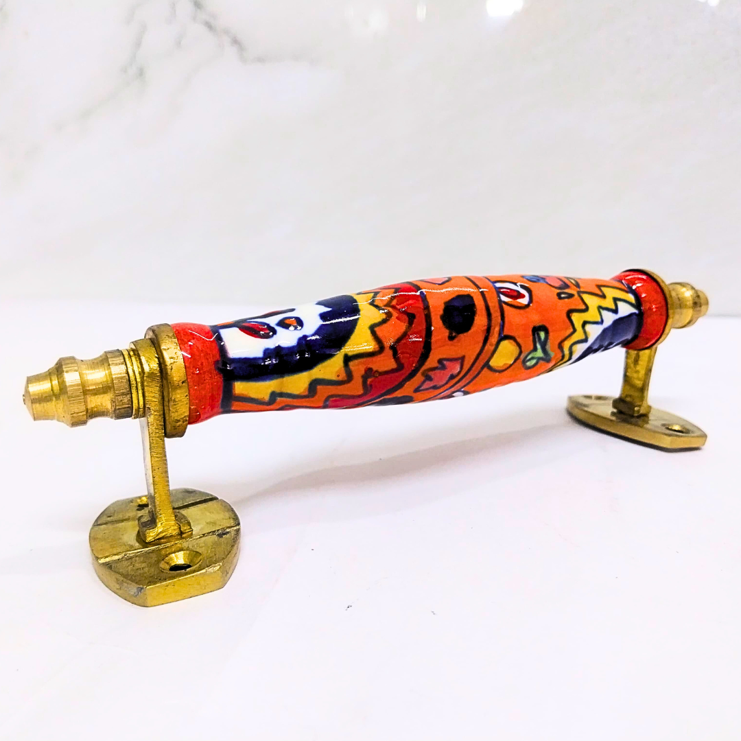 Ceramic Door Handles – Set of 2, Medium Size, White & Blue Decorative Pull Knobs for Cabinets, Drawers, and Furniture (Orange)