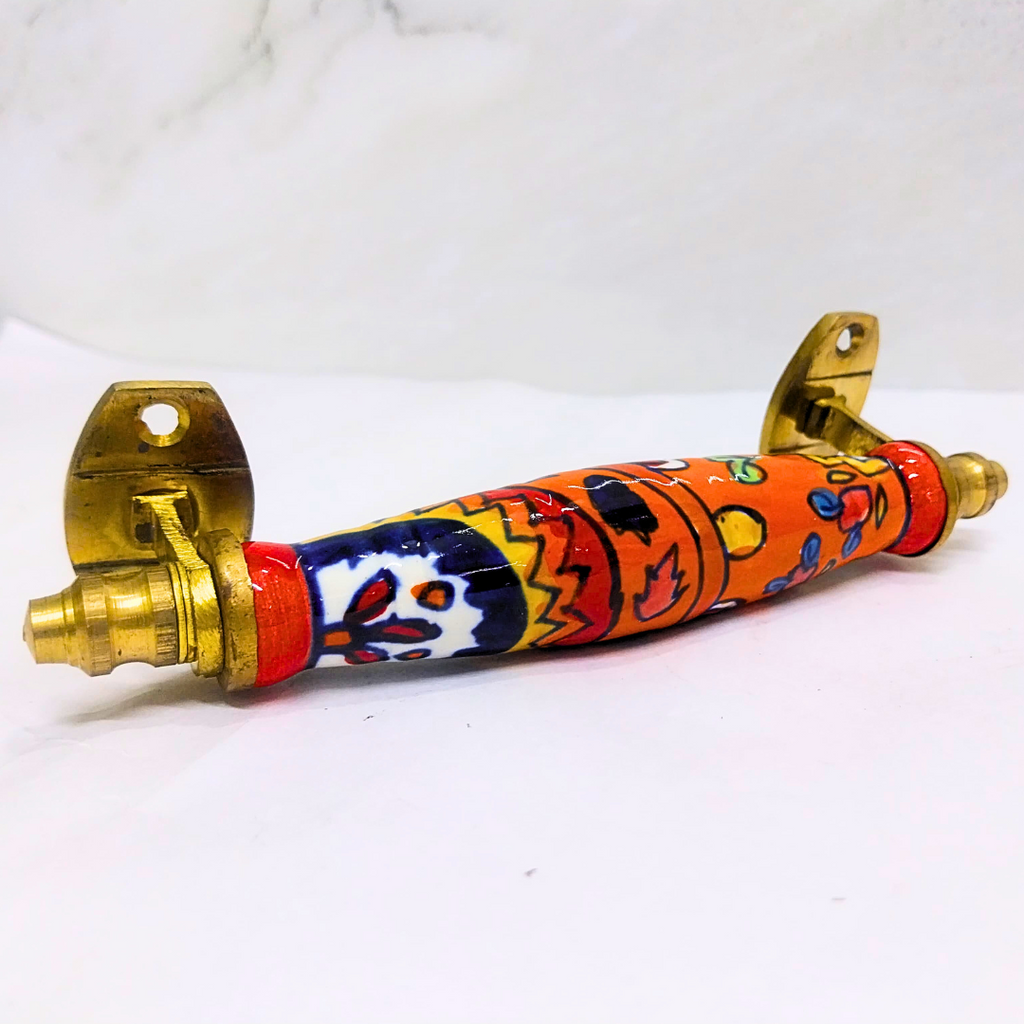 Ceramic Door Handles – Set of 2, Medium Size, White & Blue Decorative Pull Knobs for Cabinets, Drawers, and Furniture (Orange)