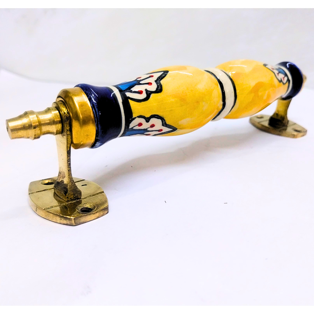 Ceramic Door Handles – Set of 2, Medium Size, White & Blue Decorative Pull Knobs for Cabinets, Drawers, and Furniture (Blue & Yellow)